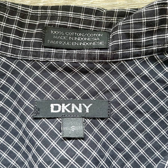 DKNY Short Sleeve Checkered Button Down Shirt | Black/White Small - Picture 4 of 5
